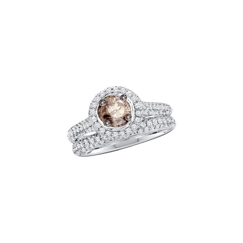 14k White Gold Cognac-brown Round Diamond Solitaire Bridal Wedding Engagement Size 6 Set 1-1/4 Ctw 75570 - shirin-diamonds