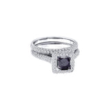 14k White Gold Womens Black Princess Diamond Solitaire Pave Wedding Bridal Ring Set 1-1/4 Cttw Size 6 75644 - shirin-diamonds