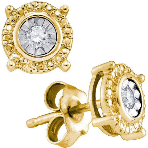 Yellow-tone Sterling Silver Womens Round Diamond Value Stud Earrings 1/20 Cttw 75741 - shirin-diamonds