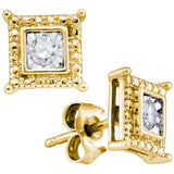Yellow-tone Sterling Silver Womens Round Diamond Solitaire Square Stud Earrings 75743 - shirin-diamonds