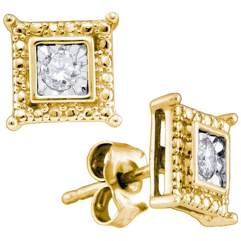 Yellow-tone Sterling Silver Womens Round Diamond Solitaire Square Stud Earrings 75743 - shirin-diamonds