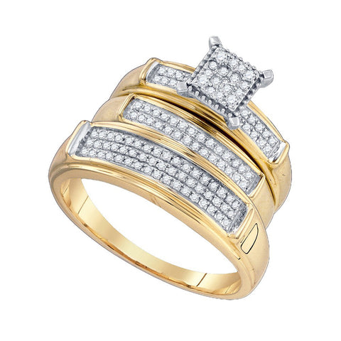 10kt Yellow Gold His & Hers Round Diamond Cluster Matching Bridal Wedding Ring Band Set 3/8 Cttw 75800 - shirin-diamonds