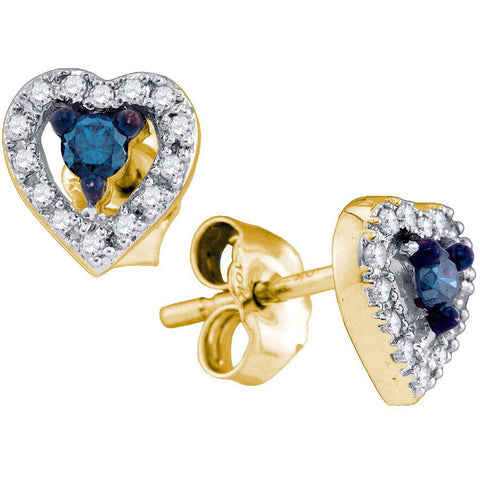 10k White Gold Womens Blue Colored Round Diamond Heart Cluster Screwback Stud Earrings 1/5 Cttw 75875 - shirin-diamonds