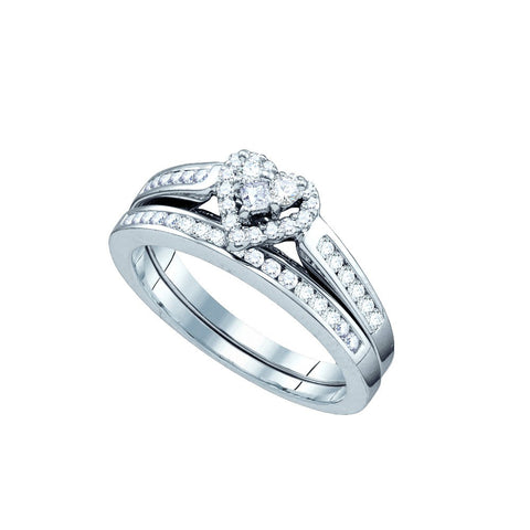 10kt White Gold Womens Diamond Heart Love Bridal Wedding Engagement Ring Set 1/2 Cttw Size 6 75928 - shirin-diamonds