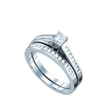 10kt White Gold Womens Princess Diamond Bridal Wedding Engagement Ring Band Set 1/2 Cttw Size 6 75954 - shirin-diamonds
