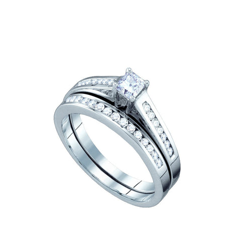 10kt White Gold Womens Princess Diamond Bridal Wedding Engagement Ring Band Set 1/2 Cttw Size 8 75956 - shirin-diamonds