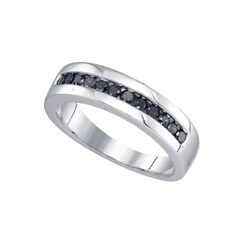 Sterling Silver Mens Round Black Colored Diamond Wedding Band Ring 1/2 Cttw 76159 - shirin-diamonds