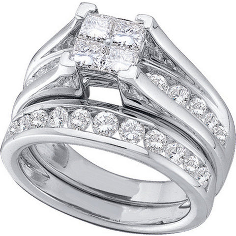 10kt White Gold Womens Diamond Princess Bridal Wedding Engagement Ring Band Set 7/8 Cttw 76983 - shirin-diamonds
