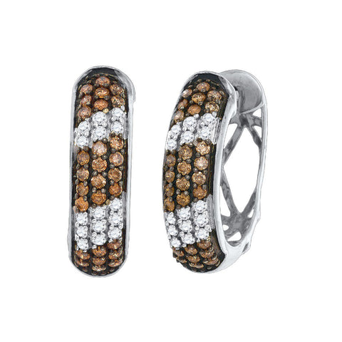 10kt White Gold Womens Round Cognac-brown Colored Diamond Hoop Earrings 1.00 Cttw 77057 - shirin-diamonds