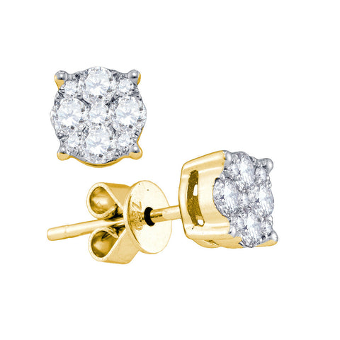 18kt Yellow Gold Womens Round Diamond Cluster Earrings 1-3/8 Cttw 77378 - shirin-diamonds