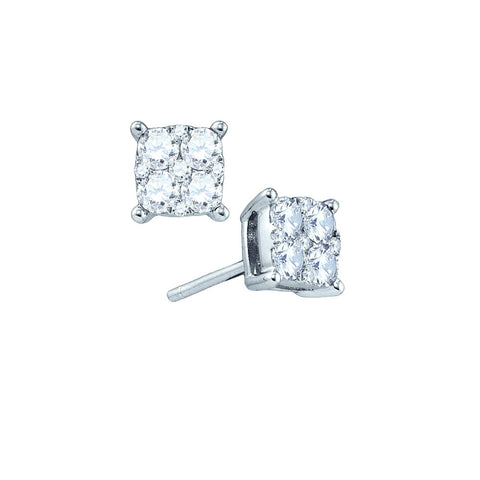 18kt White Gold Womens Round Diamond Square Cluster Screwback Earrings 1-1/3 Cttw 77383 - shirin-diamonds