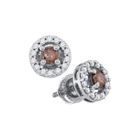 10k White Gold Womens Cognac-brown Colored Round Diamond Screwback Stud Earrings 3/4 Cttw 77587 - shirin-diamonds