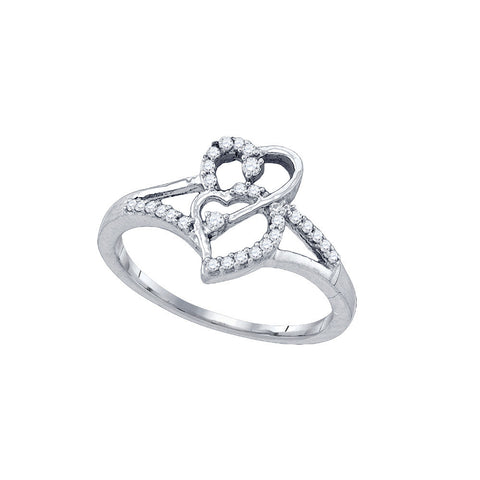 10k White Gold Womens Round Diamond Double Heart Promise Bridal Ring 1/6 Cttw 77592 - shirin-diamonds