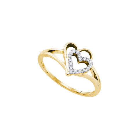 10kt Yellow Gold Womens Round Diamond Double Nested Heart Love Ring 1/8 Cttw 77621 - shirin-diamonds
