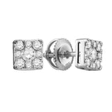 10k White Gold Round Cluster Diamond Womens Screwback Stud Earrings 1/2 Cttw 77857 - shirin-diamonds