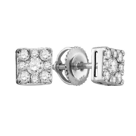 10k White Gold Round Cluster Diamond Womens Screwback Stud Earrings 1/2 Cttw 77857 - shirin-diamonds