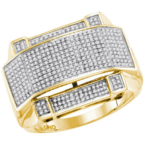 10kt Yellow Gold Mens Round Diamond Arched Rectangle Cluster Ring 5/8 Cttw 77932 - shirin-diamonds