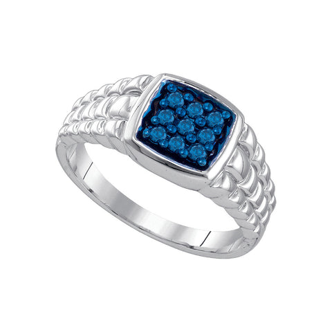 10k White Gold Mens Masculine Blue-colored Diamond Cluster Square-shape Band Ring 1/4 Cttw 79210 - shirin-diamonds