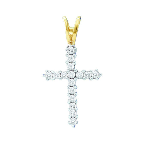 10kt Yellow Gold Womens Round Diamond Roman Cross Faith Pendant 1/4 Cttw 7934 - shirin-diamonds