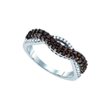 Sterling Silver Womens Round Cognac-brown Colored Diamond Double Row Band 1/2 Cttw 79404 - shirin-diamonds