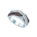 Sterling Silver Womens Round Cognac-brown Colored Diamond Woven Crossover Band Ring 3/4 Cttw 79430 - shirin-diamonds