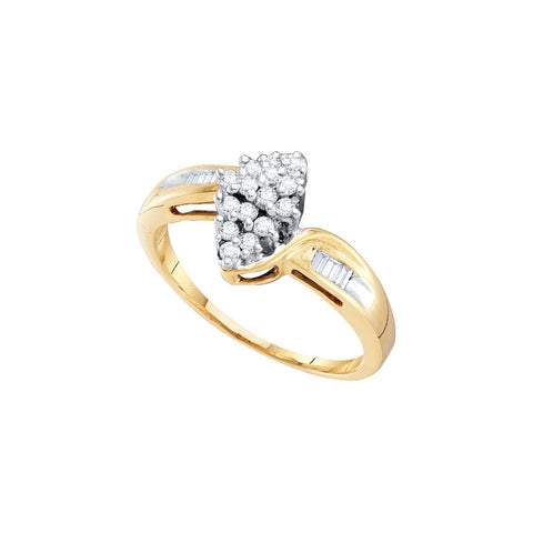 10kt Yellow Gold Womens Round Diamond Oval Cluster Baguette Ring 1/4 Cttw 7951 - shirin-diamonds