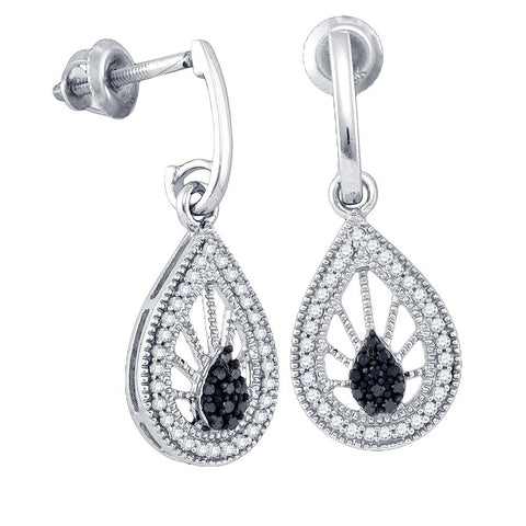 10kt White Gold Womens Black Colored Diamond Teardrop Dangle Earrings 1/3 Cttw 80001 - shirin-diamonds