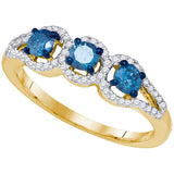 10kt Yellow Gold Womens Round Blue Colored Diamond 3-stone Bridal Wedding Engagement Ring 5/8 Cttw 80162 - shirin-diamonds