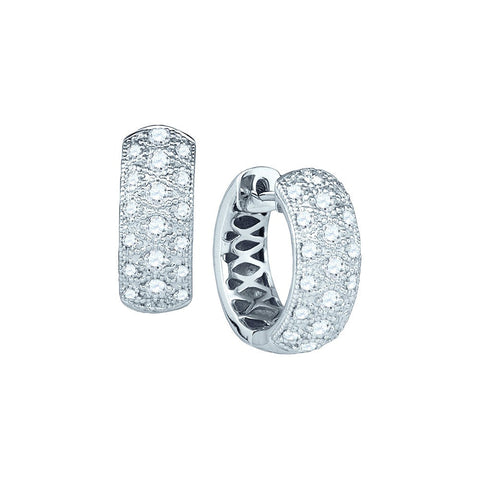 14kt White Gold Womens Round Diamond Huggie Earrings 7/8 Cttw 80255 - shirin-diamonds