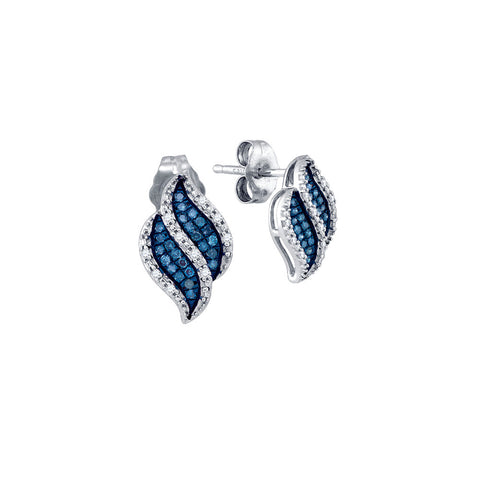 10kt White Gold Womens Round Blue Colored Diamond Cluster Earrings 1/6 Cttw 80339 - shirin-diamonds