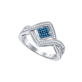 10kt White Gold Womens Round Blue Colored Diamond Square Frame Cluster Ring 1/6 Cttw 80342 - shirin-diamonds
