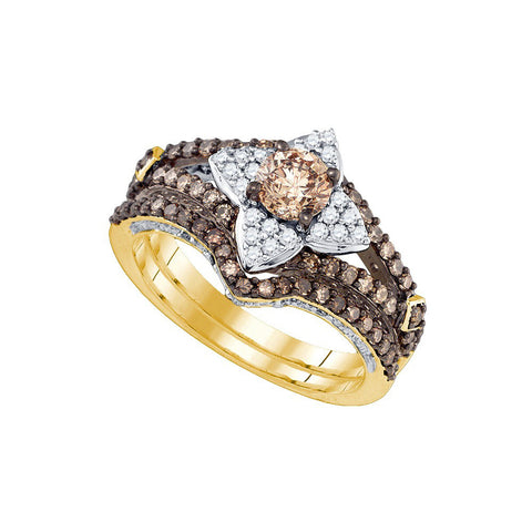 14kt Yellow Gold Womens Cognac-brown Colored Diamond Bridal Wedding Engagement Ring Band Set 1-1/3 Ctw 80395 - shirin-diamonds