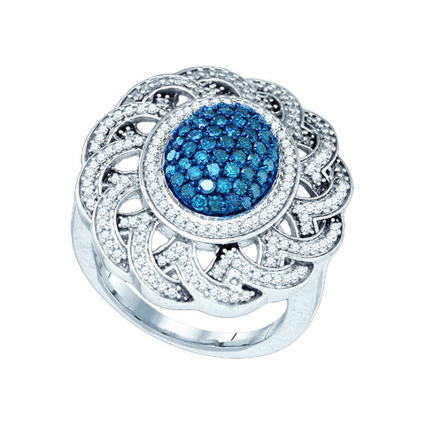 10kt White Gold Womens Round Blue Colored Diamond Cluster Antique-style Ring 1.00 Cttw 80453 - shirin-diamonds