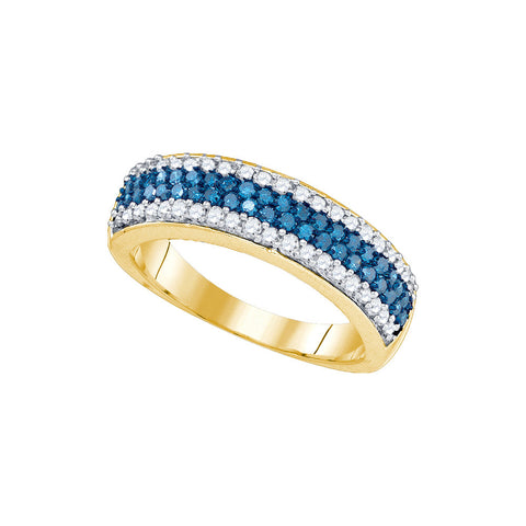 10kt Yellow Gold Womens Round Blue Colored Diamond Striped Band Ring 7/8 Cttw 80482 - shirin-diamonds