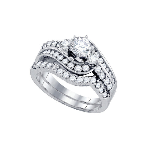14kt White Gold Womens Round Diamond Bridal Wedding Engagement Ring Band Set 1-1/2 Cttw 81055 - shirin-diamonds