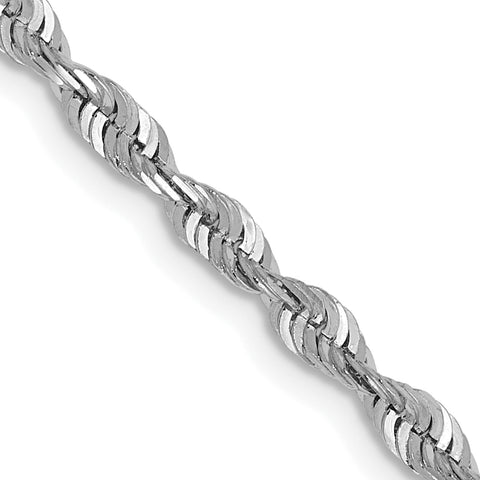10K White Gold 2.5mm Diamond-Cut Lightweight Rope Chain (Weight: 7.72 Grams, Length: 24 Inches)