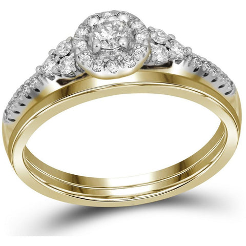 10k Yellow Gold Womens Round Diamond Slender Wedding Bridal Engagement Ring Band Set 1/3 Cttw 81251 - shirin-diamonds