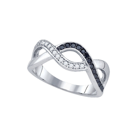 10k White Gold Womens Black Colored Diamond Woven Crossover Band Ring 1/4 Cttw 81266 - shirin-diamonds
