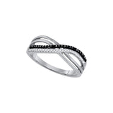 Sterling Silver Womens Round Black Colored Diamond Double Row Crossover Band 1/6 Cttw 81401 - shirin-diamonds