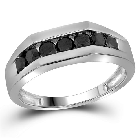 10kt White Gold Mens Round Black Colored Diamond Band Wedding Anniversary Ring 1.00 Cttw 81407 - shirin-diamonds
