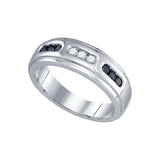 10k White Gold Black Colored Diamond Channel-set Mens Wedding Anniversary Band Ring 1/3 Cttw 81408 - shirin-diamonds