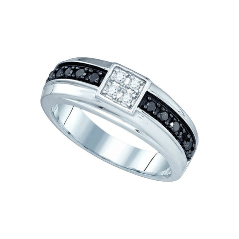 10k White Gold Mens Black Colored Diamond Wedding Anniversary Band Ring 3/8 Cttw 81409 - shirin-diamonds