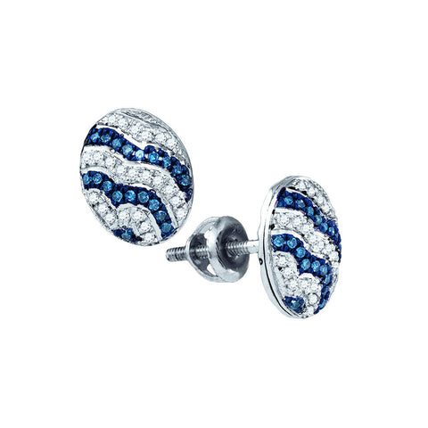 10kt White Gold Womens Round Blue Colored Diamond Cluster Earrings 1/5 Cttw 81486 - shirin-diamonds
