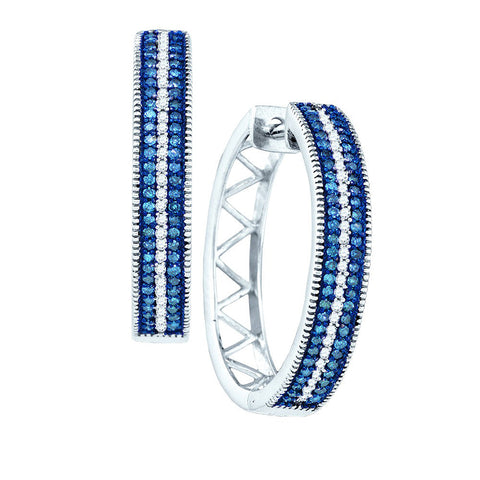10kt White Gold Womens Round Blue Colored Diamond Hoop Earrings 1/2 Cttw 81489 - shirin-diamonds