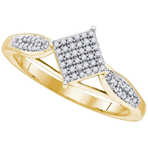 10kt Yellow Gold Womens Round Diamond Diagonal Square Cluster Ring 1/5 Cttw 81553 - shirin-diamonds