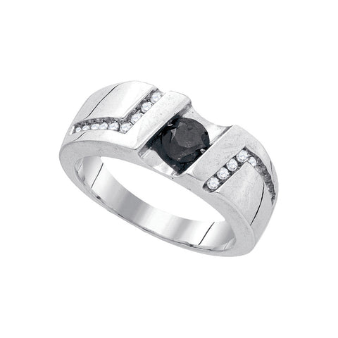 Sterling Silver Black Colored Round Channel-Set Diamond Mens Masculine Band Ring 1.03 Cttw 81571 - shirin-diamonds