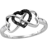 Sterling Silver Womens Round Black Colored Diamond Triple Trinity Heart Ring 1/10 Cttw 81582 - shirin-diamonds