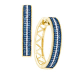 10kt Yellow Gold Womens Round Blue Colored Diamond Hoop Earrings 1/2 Cttw 81592 - shirin-diamonds
