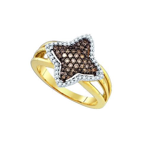 10k Yellow Gold Cognac-brown Colored Diamond Womens Star-shape Fancy Cluster Fine Ring 3/8 Cttw 81621 - shirin-diamonds