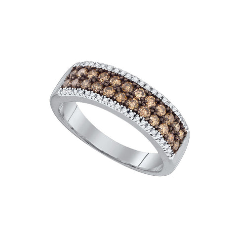 14kt White Gold Womens Round Cognac-brown Colored Diamond 2-row Band Ring 3/4 Cttw 81633 - shirin-diamonds